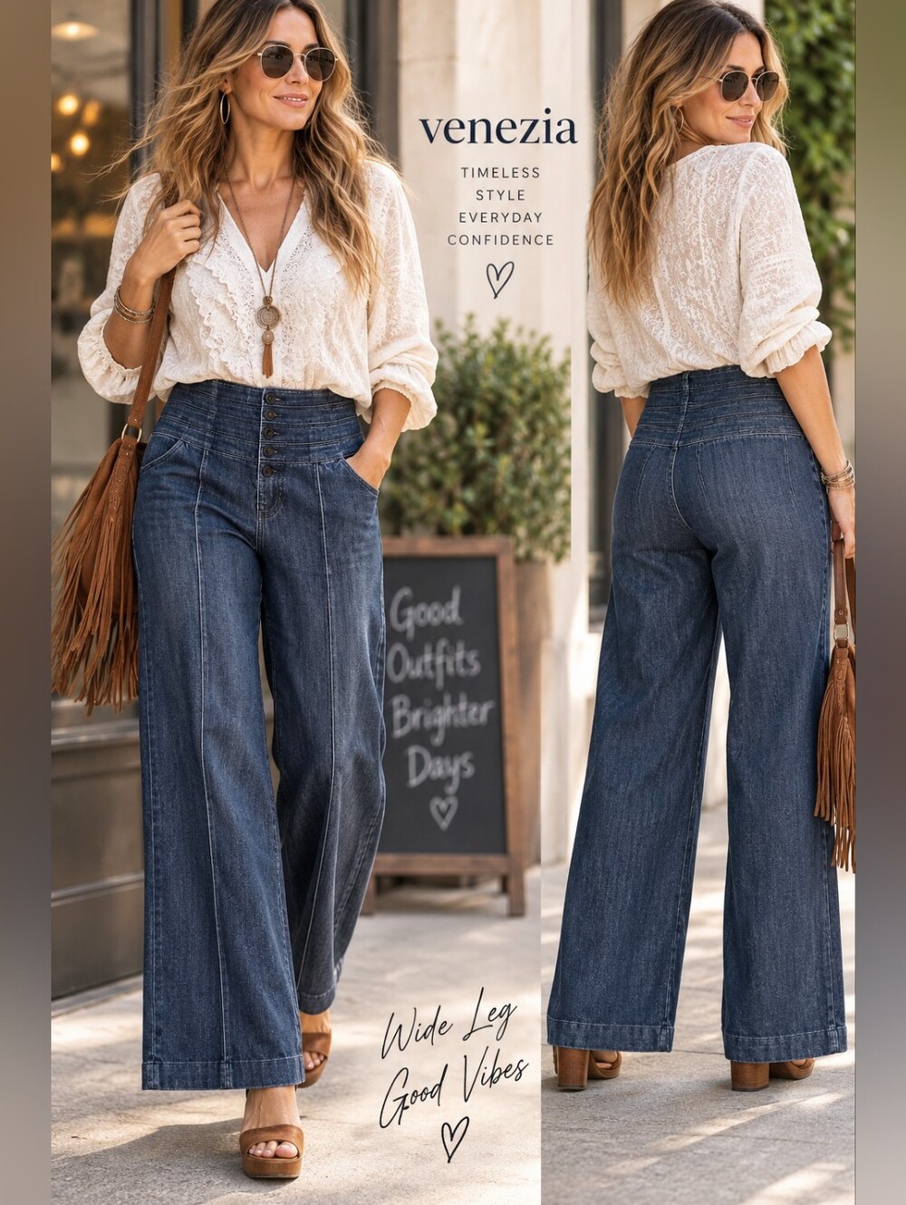 Venezia Lane Bryant High Waist Wide Leg Button Jeans Denim Pants Women's Size 14